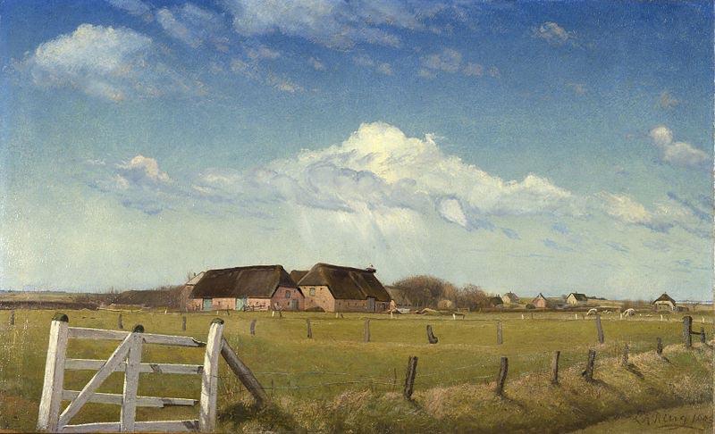 Laurits Andersen Ring Fenced in Pastures by a Farm with a Stork Nest on the Roof oil painting picture